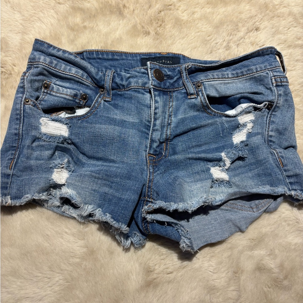 Aeropostale Blue Distressed Jean Short Shorts Frayed Hem